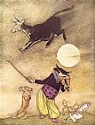 Arthur Rackham Canvas Paintings - Mother Goose The Cow Jumped Over the Moon